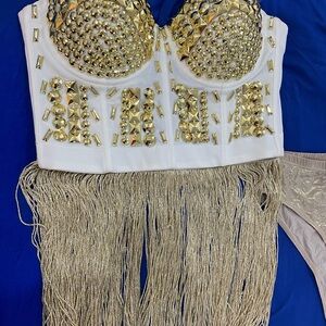 Gold festival, concert or bustier and gold briefs
